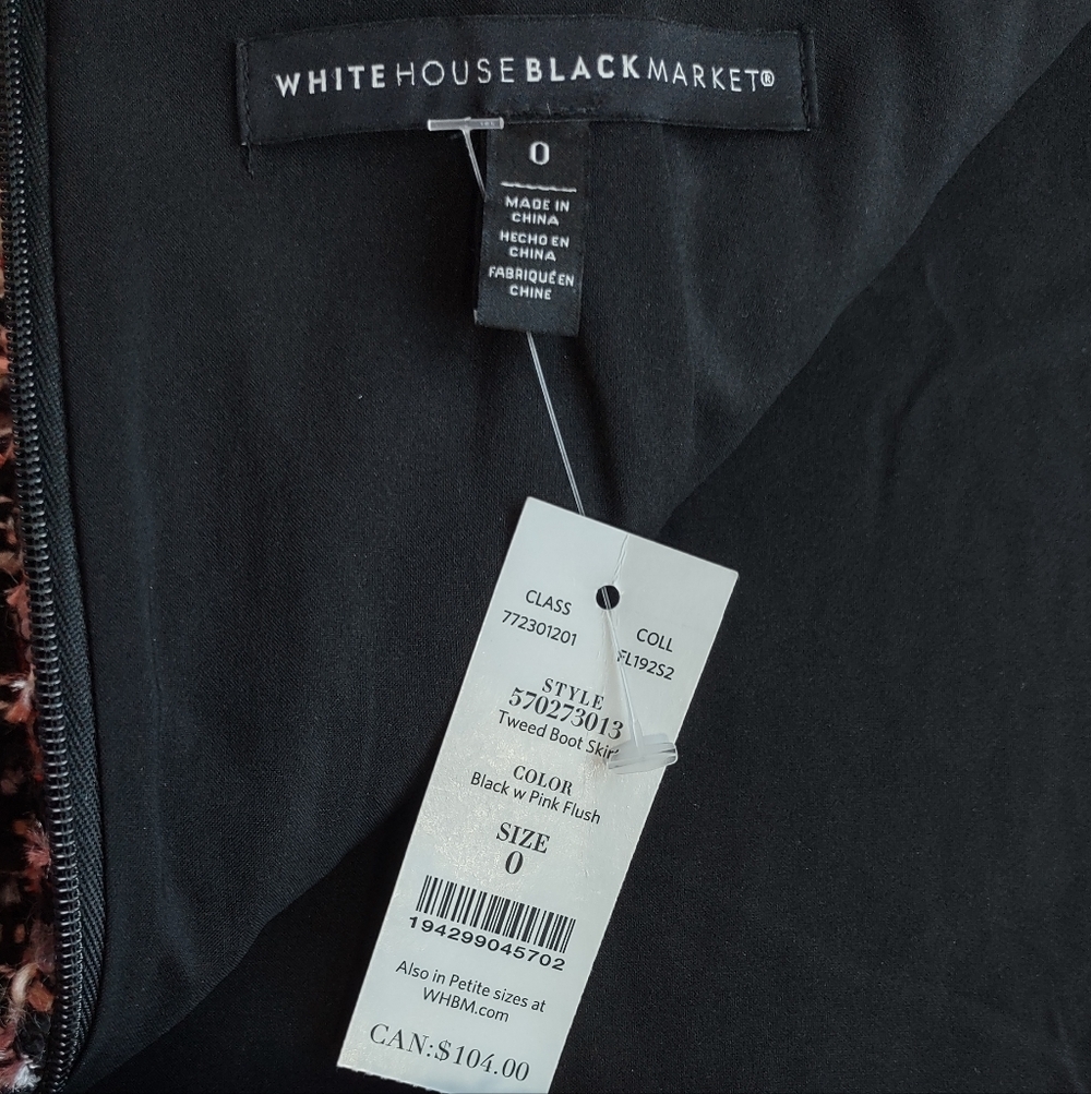 NEW  White House Black Market Pink Black Silver Tweed Skirt Quiet Luxury  Size 0 - Picture 9 of 9